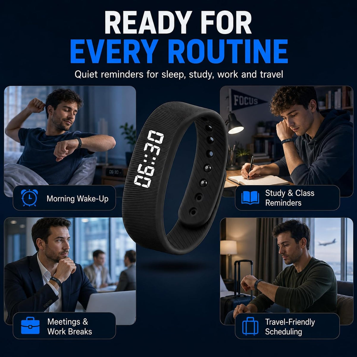Vibrating Alarm Clock Wristband & Sport Pedometer