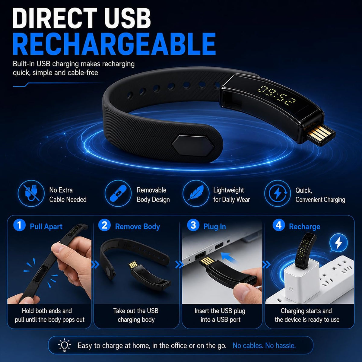 Vibrating Alarm Clock Wristband & Sport Pedometer