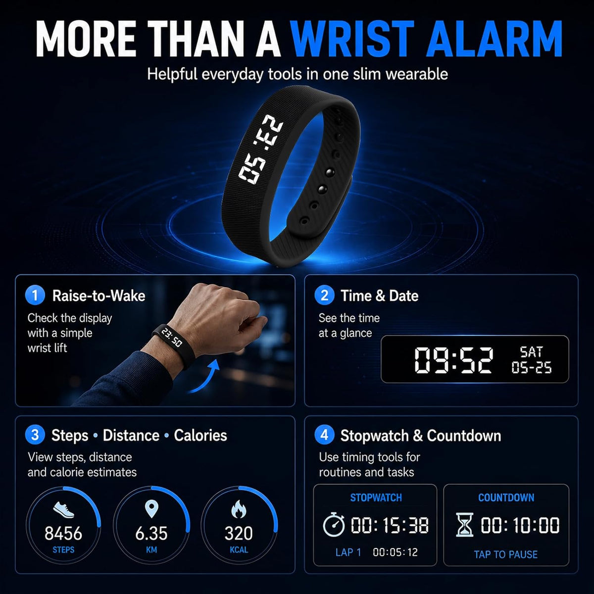 Vibrating Alarm Clock Wristband & Sport Pedometer